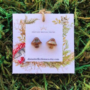 Brown Mushroom Stainless Steel Stud Earrings